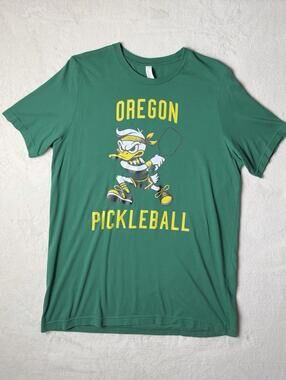 Oregon Ducks Pickleball Shirt Bella Canvas Green Large Mascot Puddles Graphic